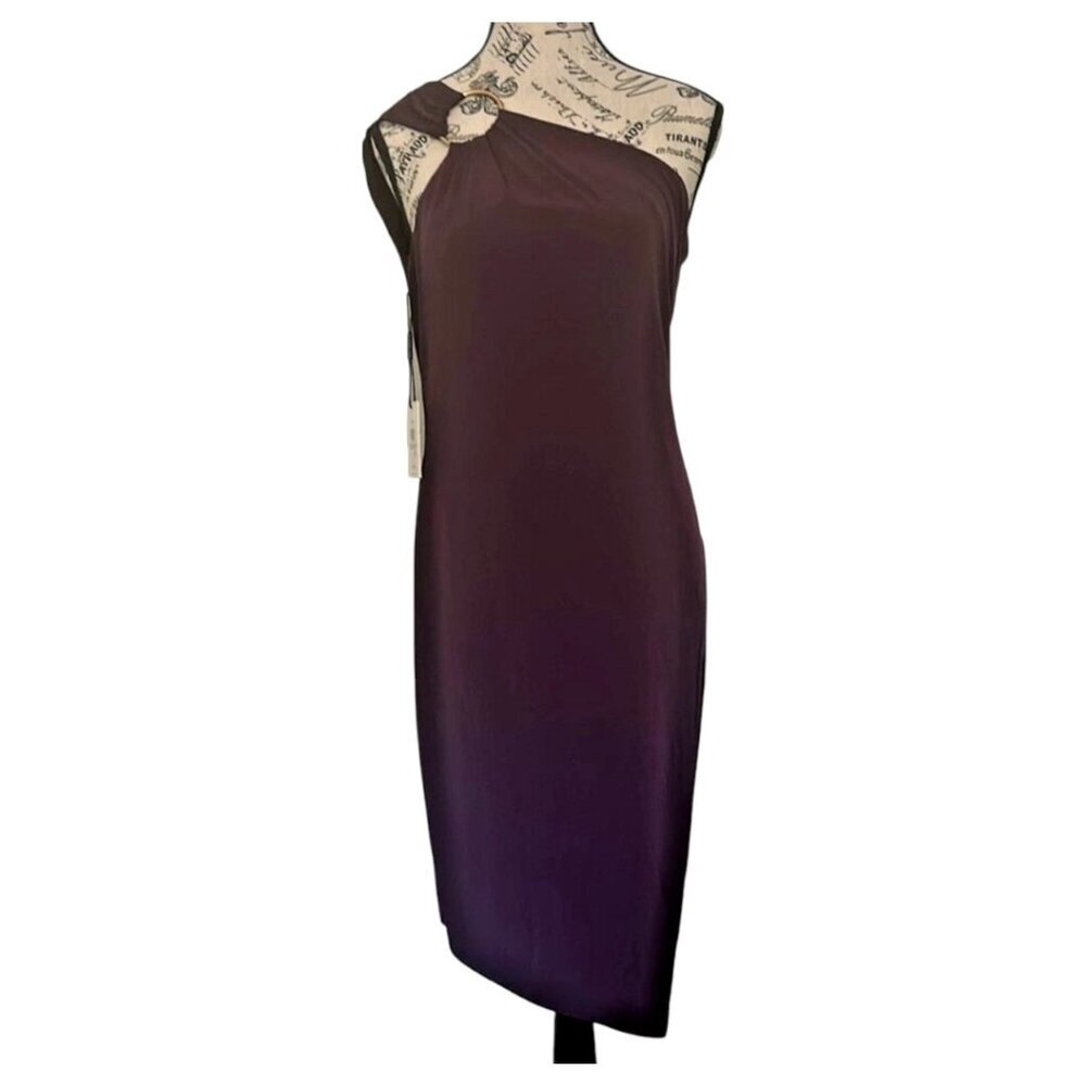 Calvin Klein Women's One-Shoulder O-Ring Plum Jersey Sheath Dress Size 6 NWT